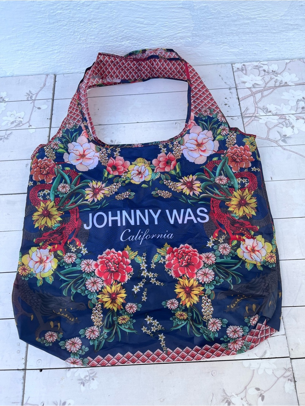 Johnny Was Navy Multicolor Floral Tote